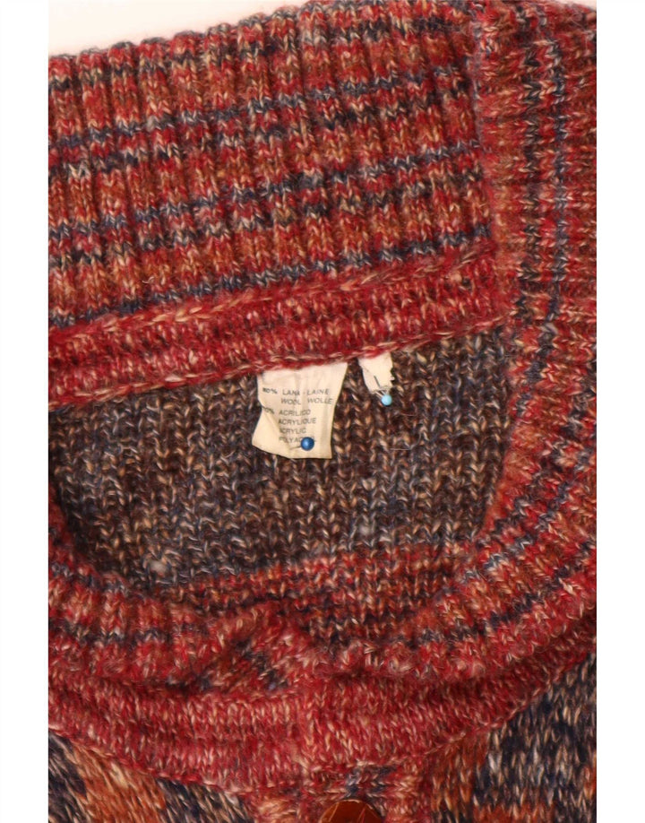 Vintage Herren Longline Cardigan Pullover Große bunte geometrische Wolle