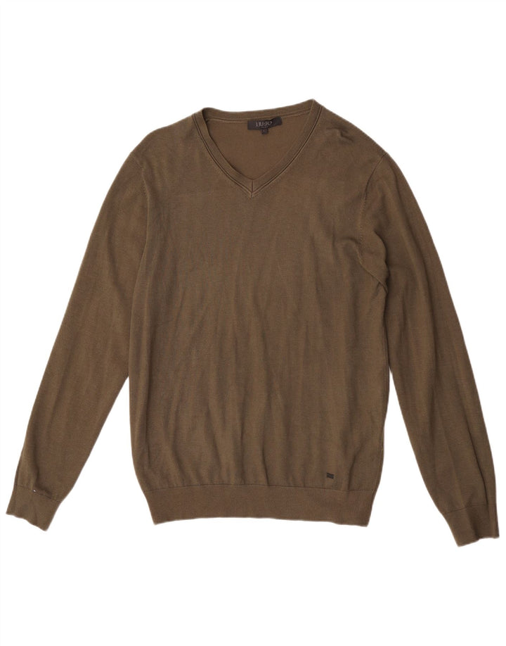 Liu Jo Herren-Pullover mit V-Ausschnitt, groß, Khaki, Viskose