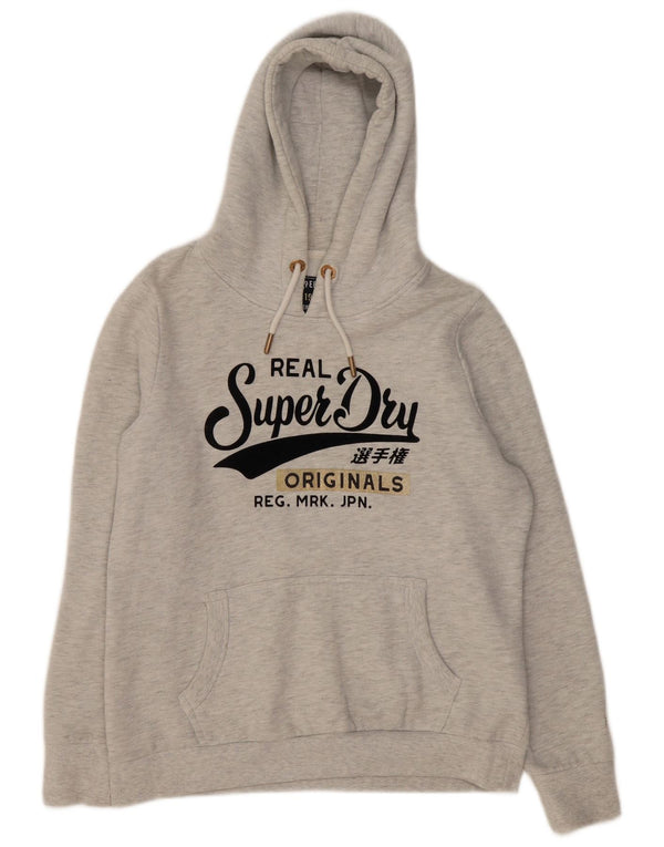 SUPERDRY Grafik-Kapuzenpullover für Damen, UK 16, Größe L, grau meliert, Baumwolle