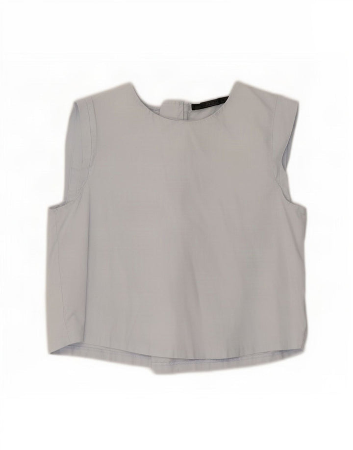 Zara Damen Crop Bluse Top UK 12 Mittelblaue Baumwolle