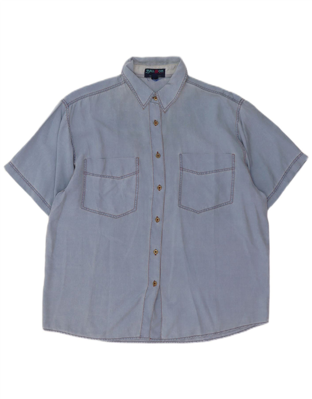 Ball On Damen Kurzarm-Oversize-Hemd IT 38 XS Blaue Seide