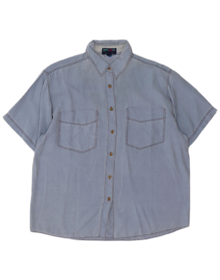 Ball On Damen Kurzarm-Oversize-Hemd IT 38 XS Blaue Seide