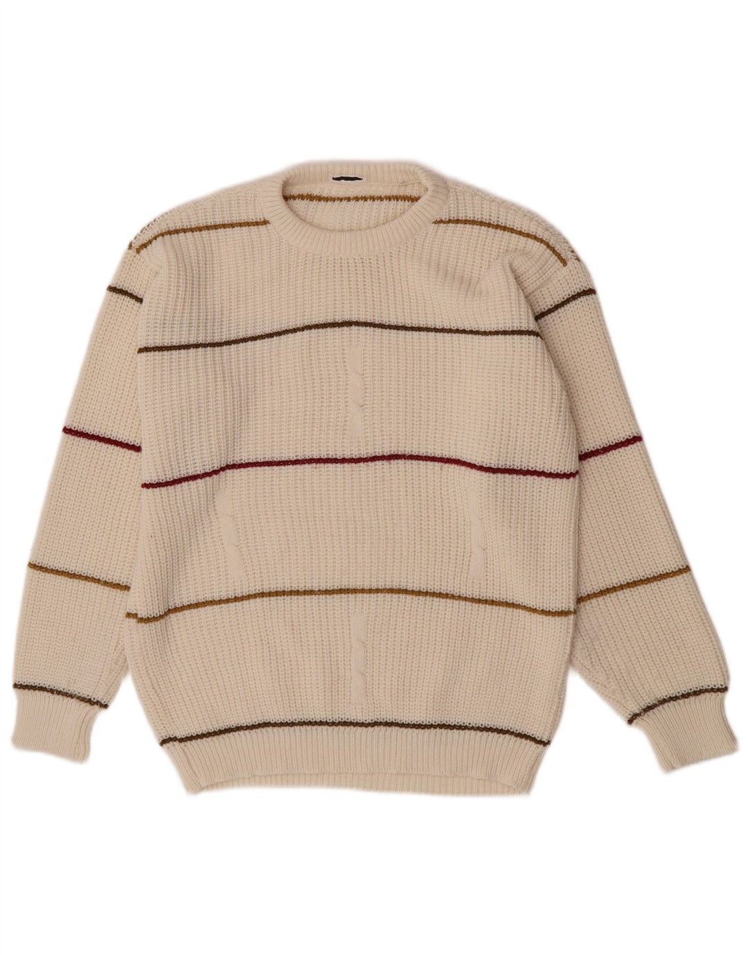 Vintage Herren-Pullover mit Rundhalsausschnitt, mittelgroß, aus weiß gestreiftem Acryl