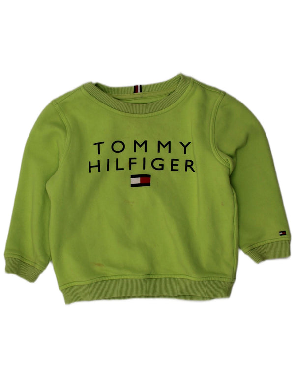 TOMMY HILFIGER Girls Graphic Sweatshirt Jumper 2-3 Years 2XS Green Cotton