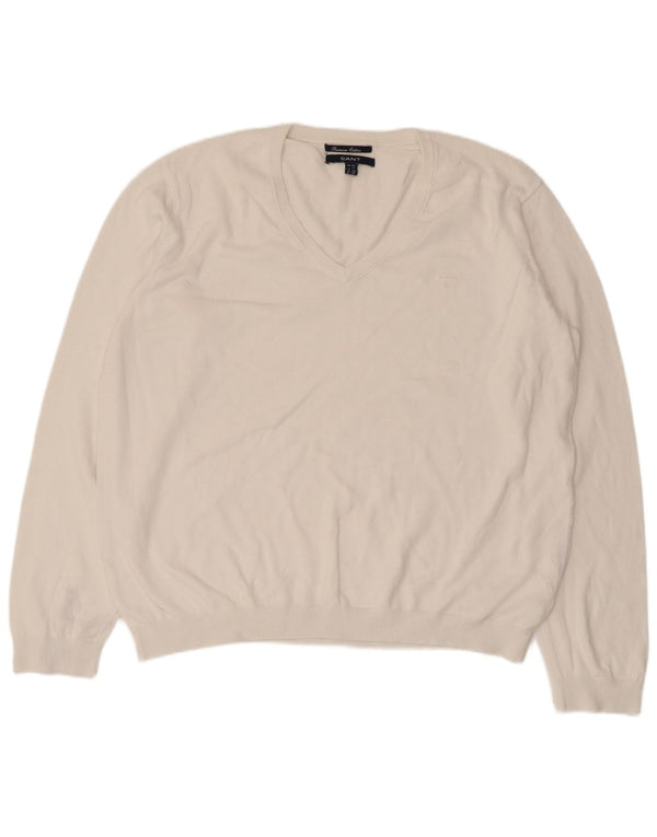 Gant Damen-Pullover mit V-Ausschnitt, UK 22 3XL, weiße Baumwolle