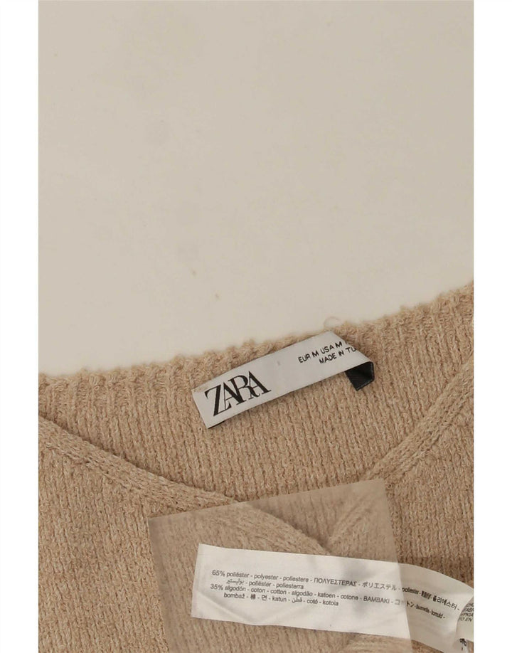 Zara Damen Strick-Crop-Weste UK 12 Medium Beige Polyester
