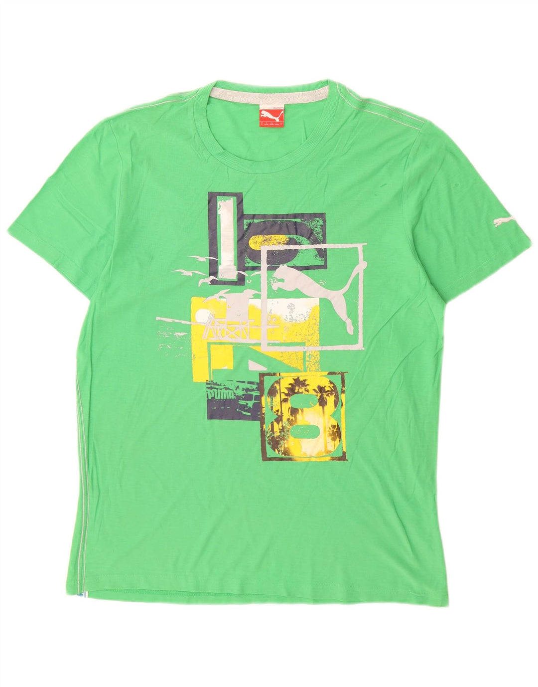 Puma Herren Grafik-T-Shirt-Oberteil, groß, grüne Baumwolle