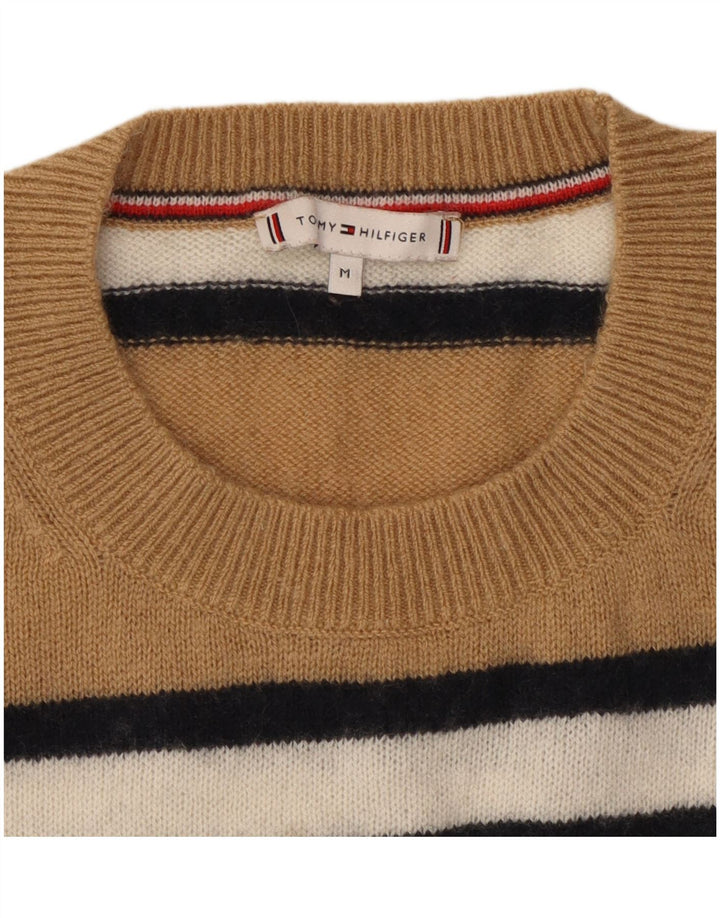 TOMMY HILFIGER Damen-Pullover mit Rundhalsausschnitt, UK 12, mittelbeige gestreift