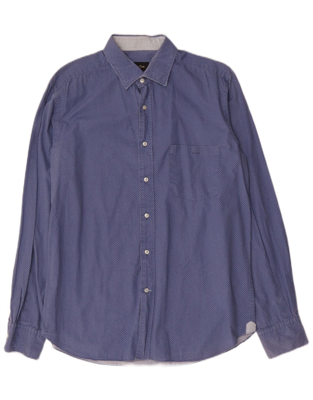 Massimo Dutti Herren-Slim-Fit-Hemd, groß, blau, gepunktet, Baumwolle