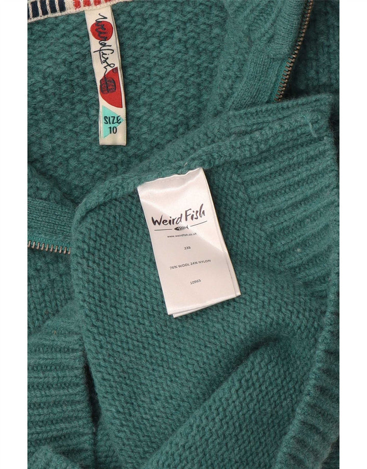 Weird Fish Damen-Pullover mit Reißverschluss am Hals, Gr. 10, Größe S, grüne Wolle