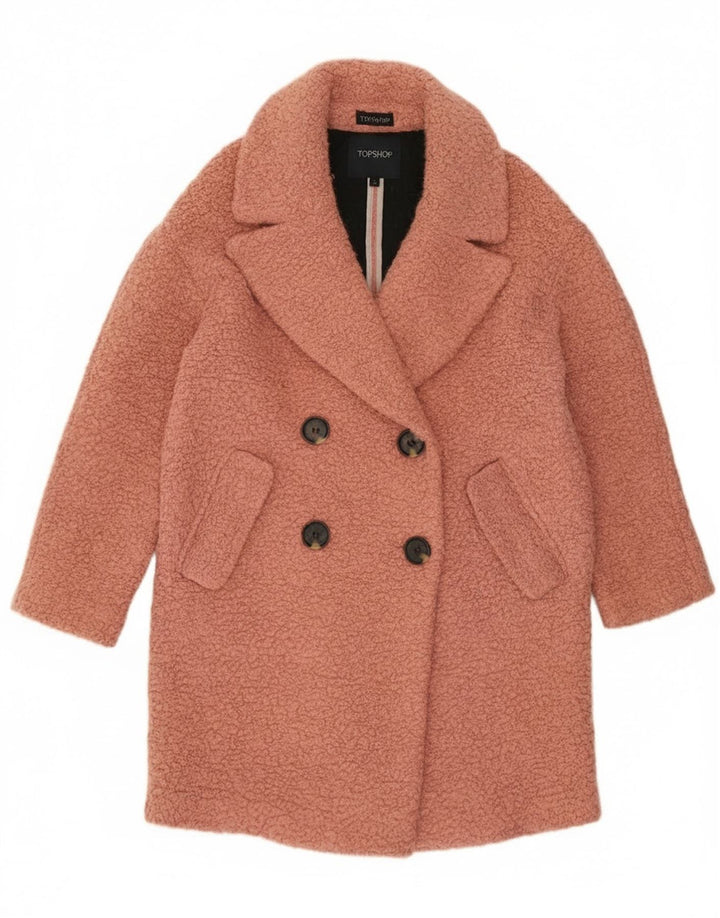 Topshop Damen Übergroßer zweireihiger Mantel UK 10 Small Rosa Wolle