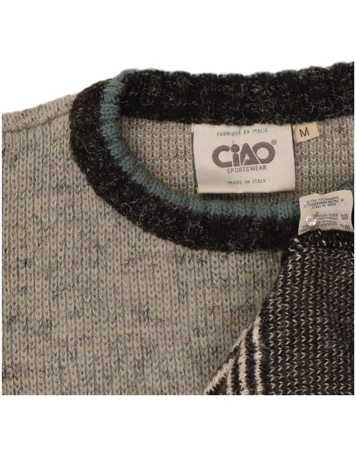 Ciao Herren-Pullover mit Rundhalsausschnitt, mittelgraues Farbblock-Acryl