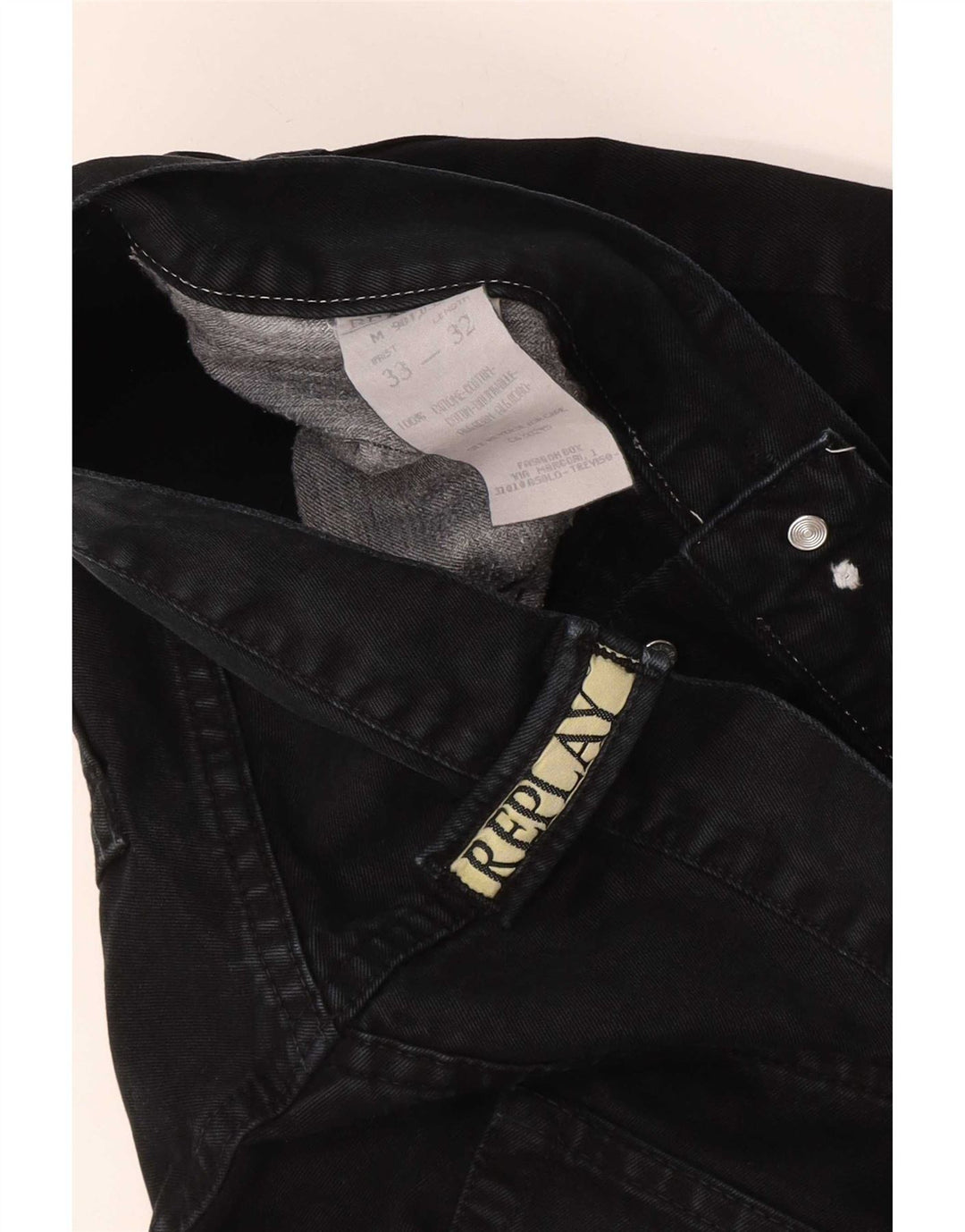 Replay Herren Straight Jeans W33 L32 Schwarze Baumwolle
