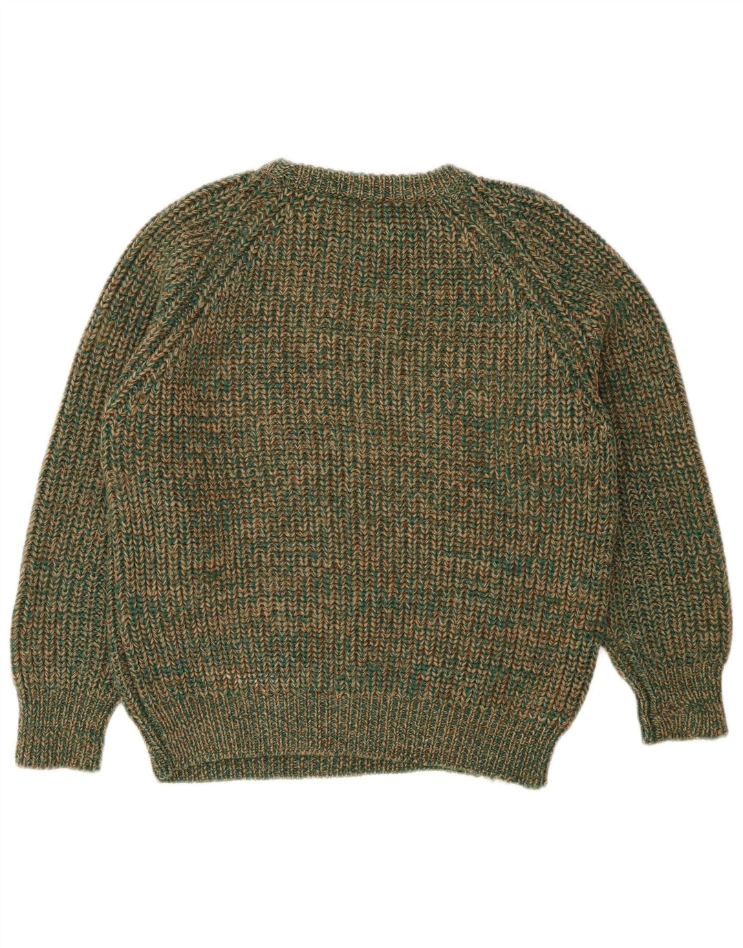 Vintage Damen Pullover mit Rundhalsausschnitt IT 42 Mittelgrün gefleckte Wolle