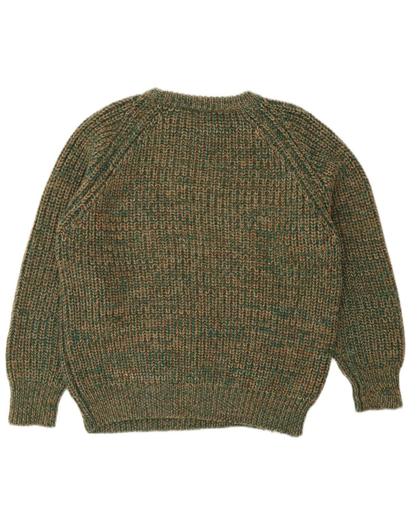 Vintage Damen Pullover mit Rundhalsausschnitt IT 42 Mittelgrün gefleckte Wolle