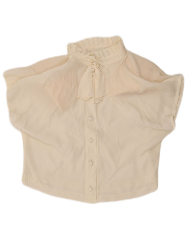 Vintage Damen Crop Kurzarm-Hemdbluse IT 44 Medium Off White