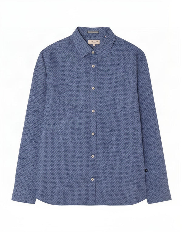 Ted Baker Herrenhemd Größe 3 Mittelblaue Hahnentritt-Baumwolle