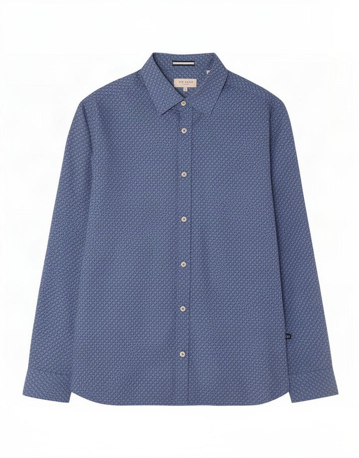 Ted Baker Herrenhemd Größe 3 Mittelblaue Hahnentritt-Baumwolle