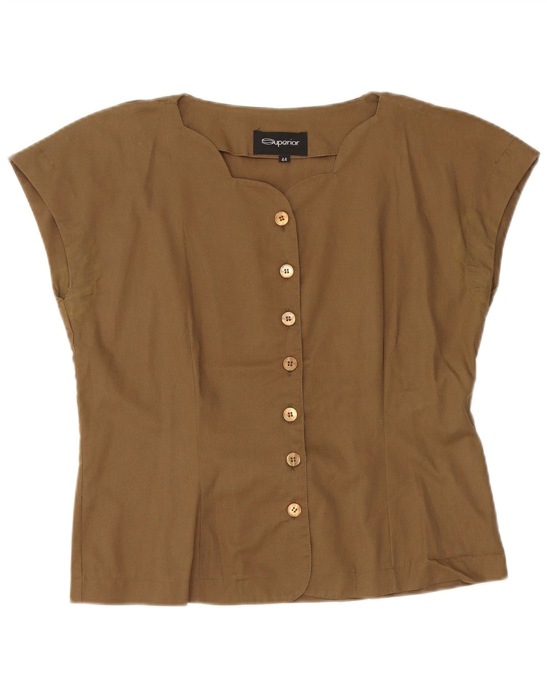 SUPERIOR Kurze, ärmellose Damen-Hemdbluse IT 44 aus mittlerer Khaki-Baumwolle