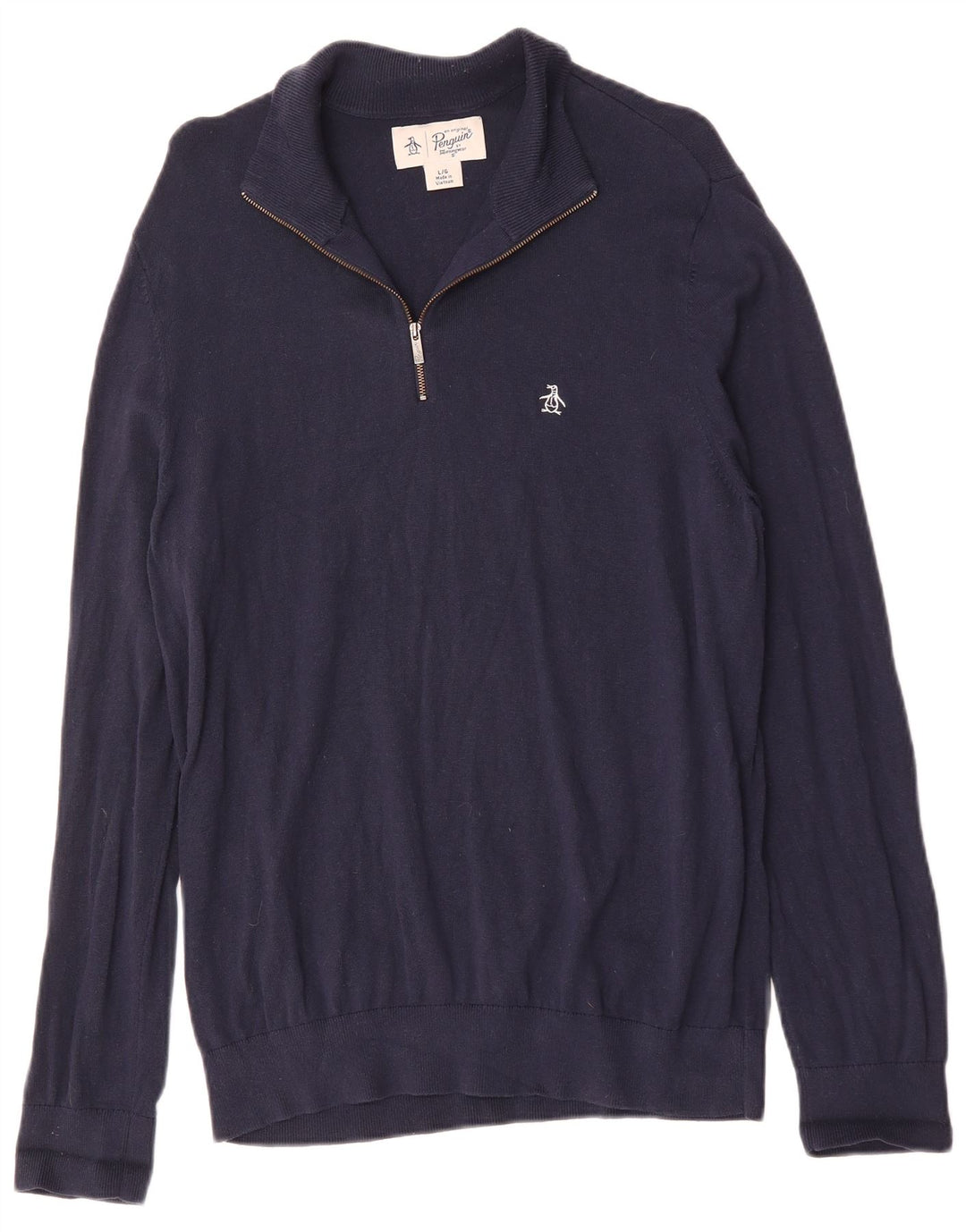 Penguin Herren-Pullover mit Reißverschluss am Hals, groß, aus marineblauer Baumwolle