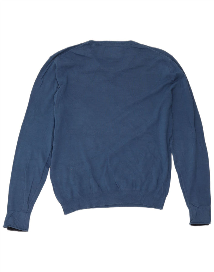 Guess Herren-Pullover mit V-Ausschnitt, groß, aus blauer Baumwolle