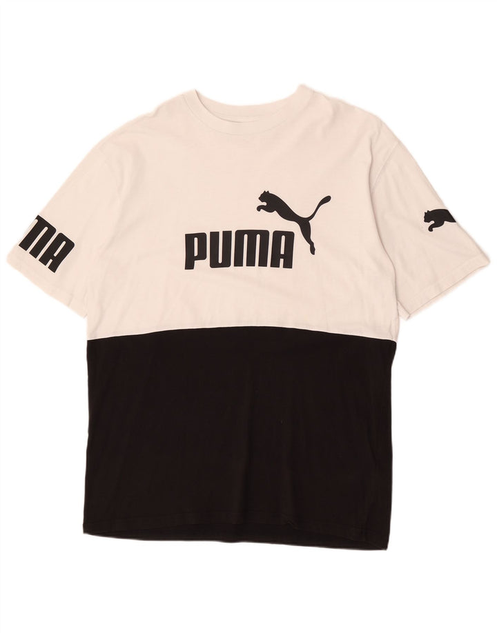 Puma Herren Grafik-T-Shirt-Oberteil aus mittelschwarzer Colourblock-Baumwolle