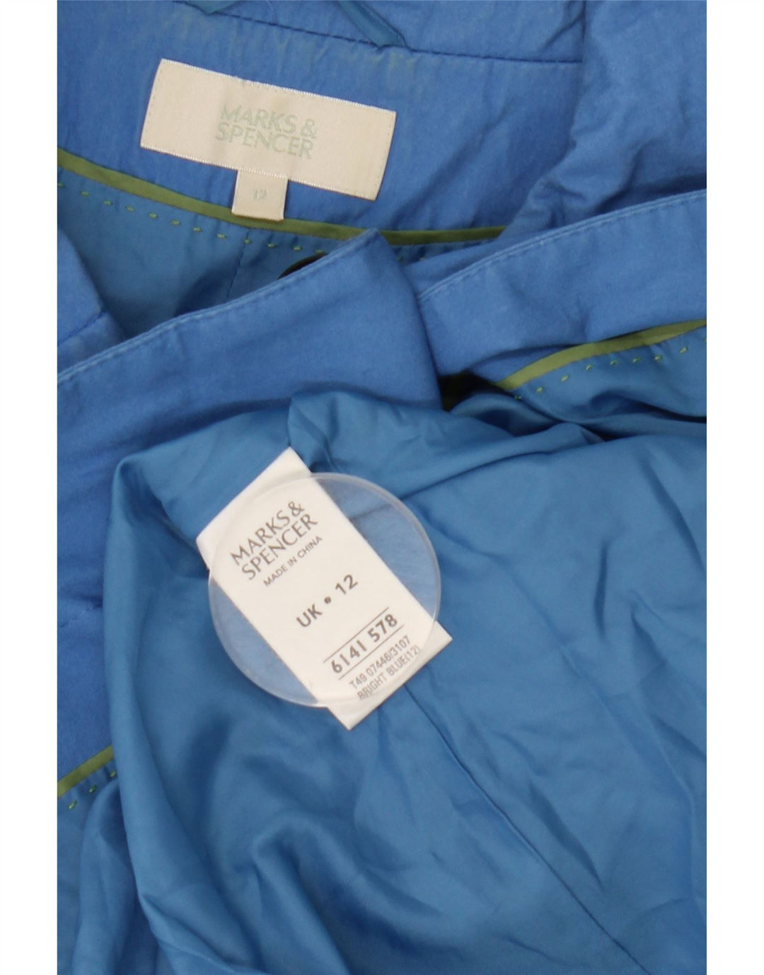 Marks & Spencer Damen-Mantel mit 3/4-Ärmeln, UK 12, mittelblaue Baumwolle