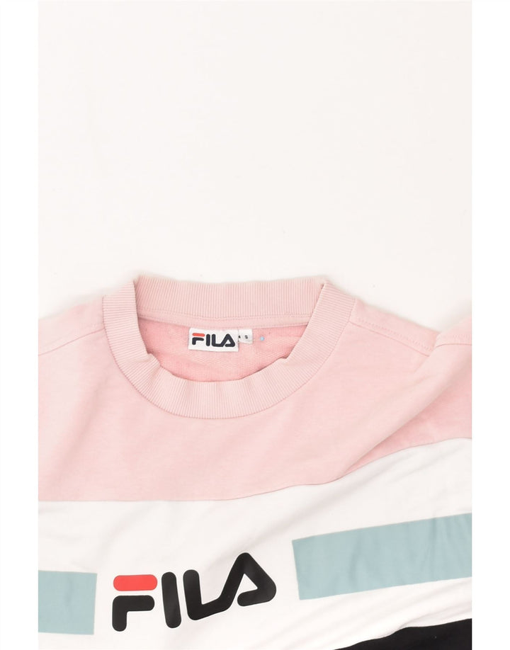 FILA Womens Graphic Sweatshirt Jumper UK 10 Small Pink Colourblock Cotton | Vintage Fila | Thrift | Second-Hand Fila | Used Clothing | Messina Hembry 