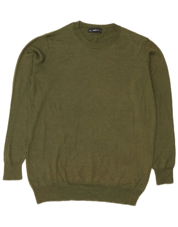 Zara Damen-Pullover mit Rundhalsausschnitt, UK 14, mittleres Khaki, Polyester