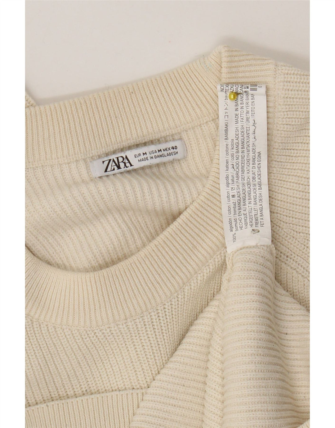 Zara Herren-Pullover mit Rundhalsausschnitt, mittelbeige Baumwolle