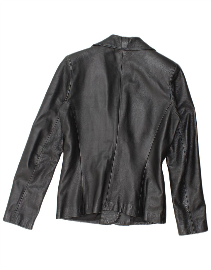 Vintage Damen 2-Knopf-Lederblazerjacke UK 12 Mittelschwarz
