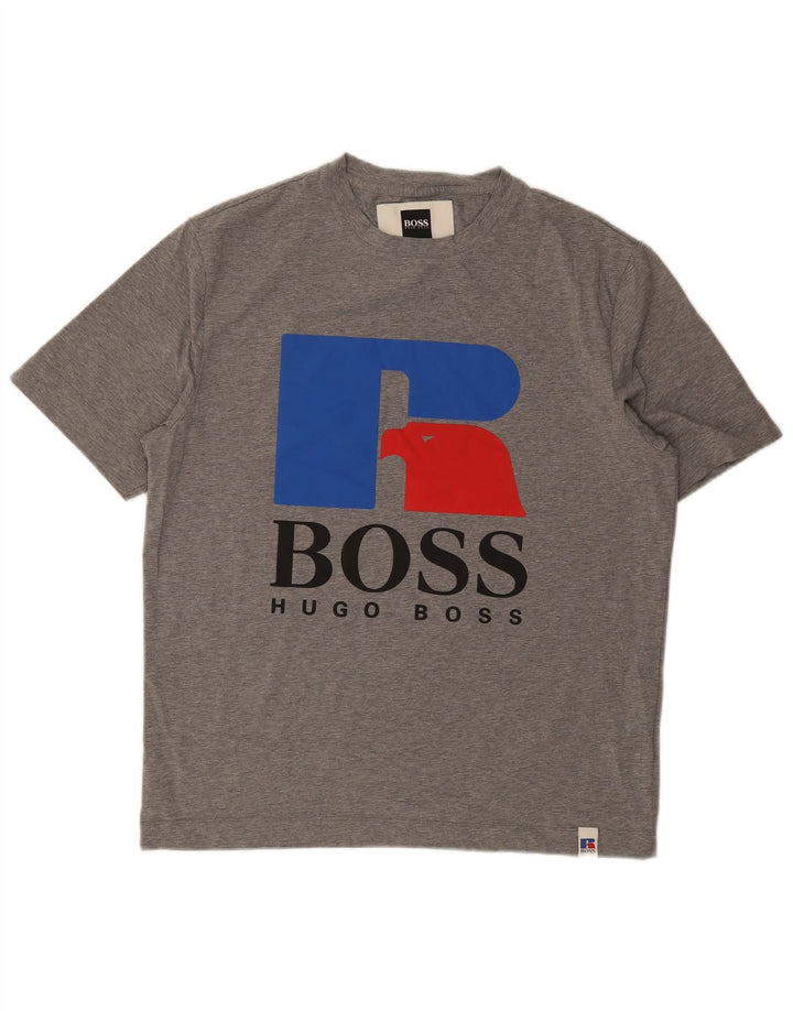 HUGO BOSS Herren Grafik-T-Shirt-Oberteil aus mittelgrauer Baumwolle