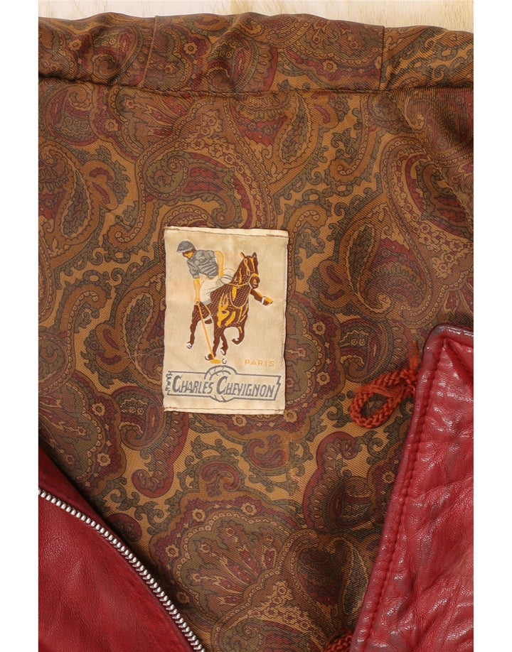 Charles Chevignon Herren-Lederjacke mit Kapuze, UK 38, mittleres Burgunderrot