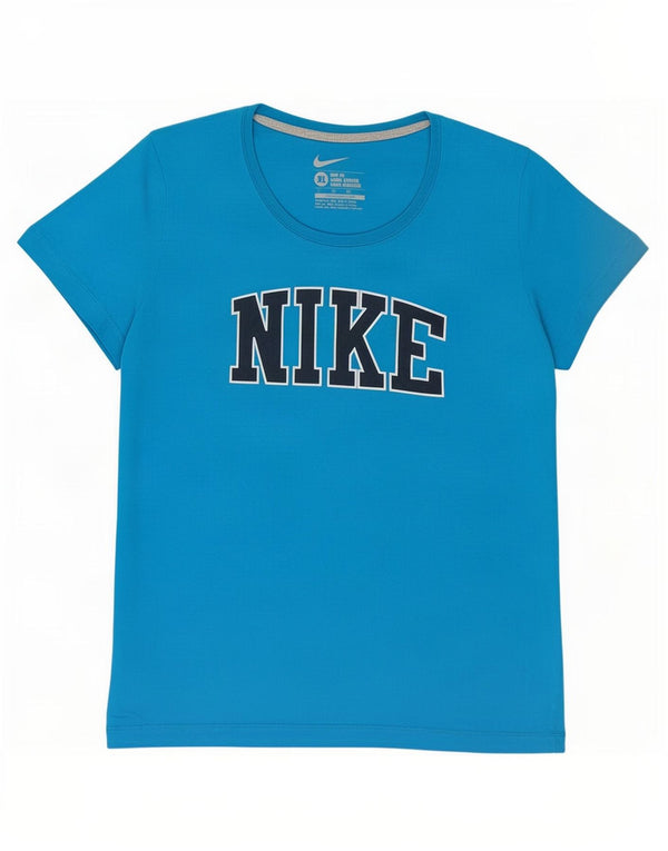 Nike Damen Slim Fit Graphic T-Shirt Top UK 18 XL Blaue Baumwolle