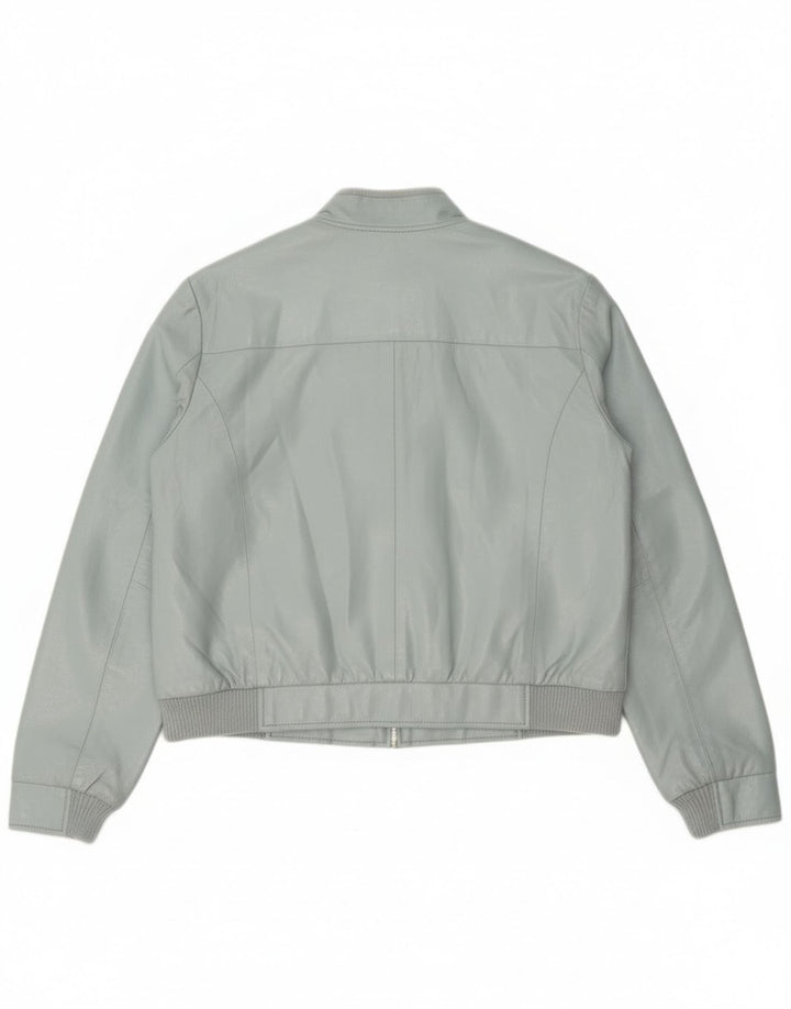 Vintage Damen Crop Kunstleder Bomberjacke IT 44 Mittelblau