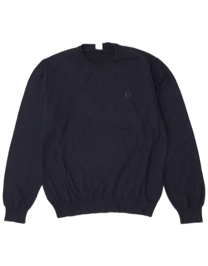 Sergio Tacchini Herren-Pullover mit Rundhalsausschnitt, mittlere marineblaue Schurwolle