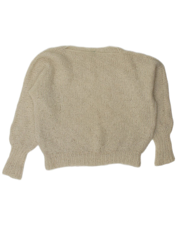 Vintage Damen Übergroßer Pullover mit U-Boot-Ausschnitt UK 20 2XL Beige