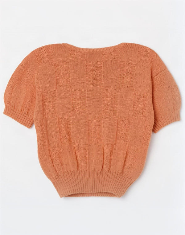 Vintage Damen Kurzärmeliger Pullover mit Rundhalsausschnitt UK 16 Large Orange