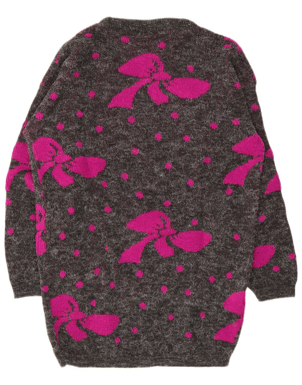 Vintage Damen Longline-Pullover mit U-Boot-Ausschnitt, Einheitsgröße, grau gefleckt