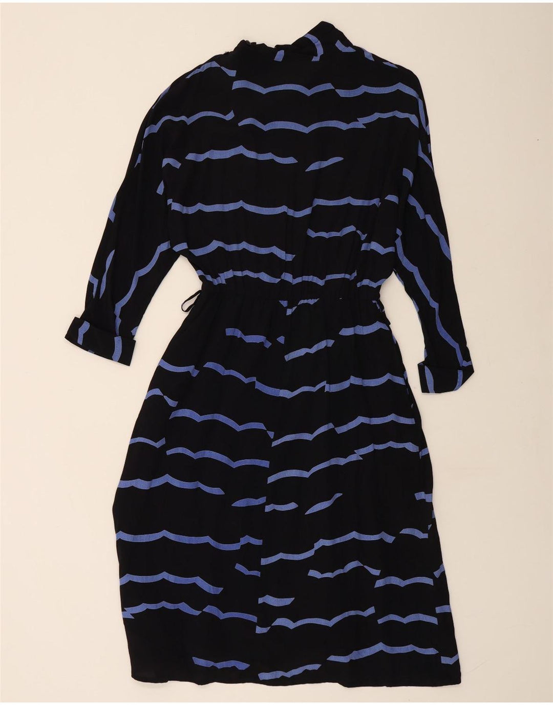 VINTAGE Maxikleid mit 3/4-Ärmeln für Damen IT 42 Mittelschwarz gestreifte Viskose