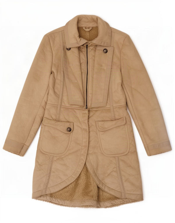 Patrizia Pepe Mädchen Sherpa Mantel 9-10 Jahre Beige Polyester