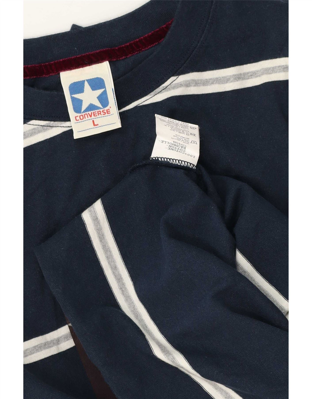 Converse Herren Grafik-Oberteil, langärmelig, groß, marineblau, gestreift, Baumwolle