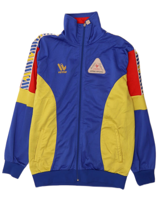 Vintage Herren-Trainingsanzug mit grafischem Oberteil, große blaue Farbblock-Sportjacke