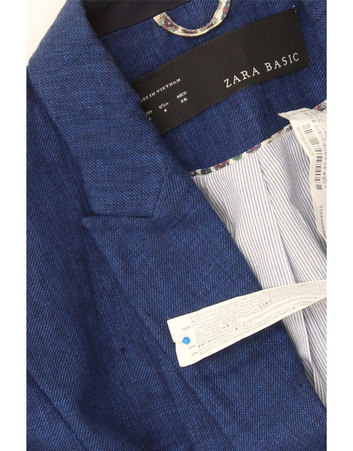Zara Damen 1-Knopf-Blazerjacke UK 10 Small Marineblaue Baumwolle