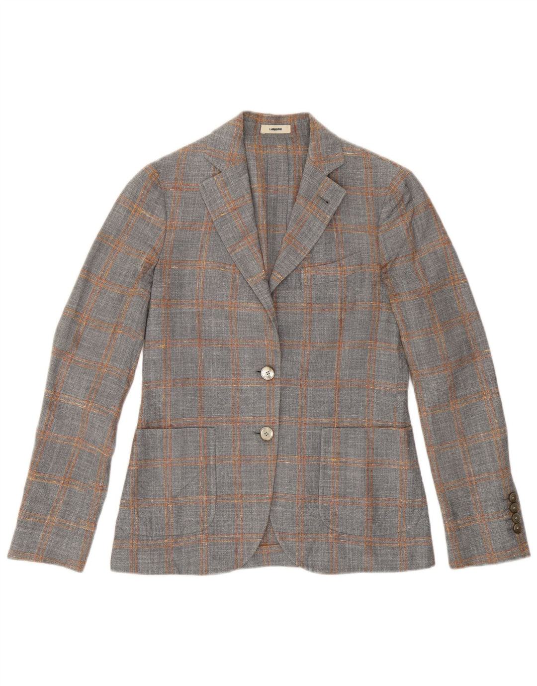 Lardini Damen 2-Knopf-Blazerjacke IT 38 XS grau karierte Wolle
