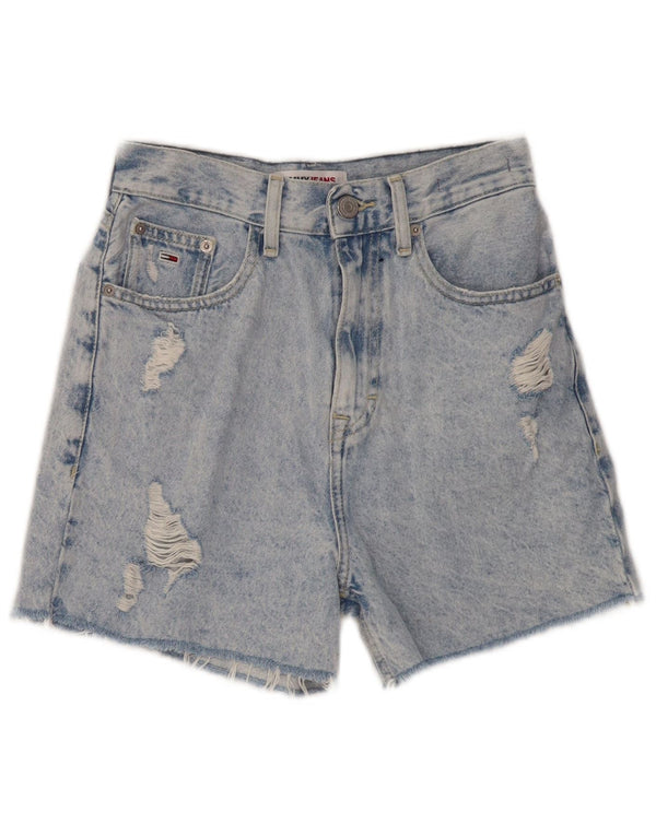 TOMMY HILFIGER Damen Mom Distressed Denim Shorts mit hoher Taille W24 XS Blau