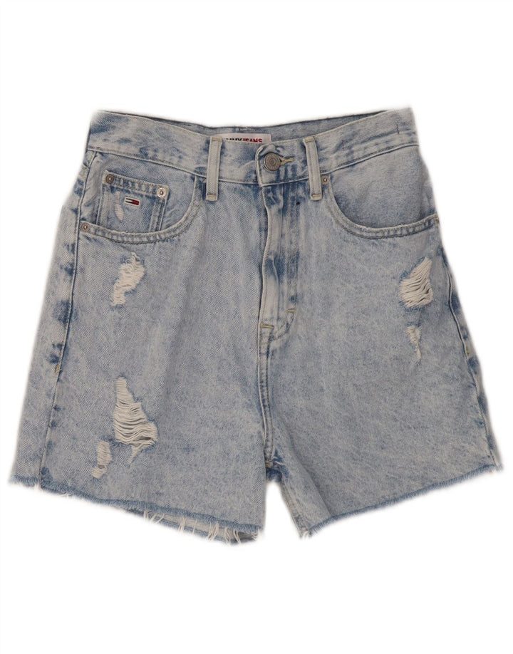 TOMMY HILFIGER Damen Mom Distressed Denim Shorts mit hoher Taille W24 XS Blau