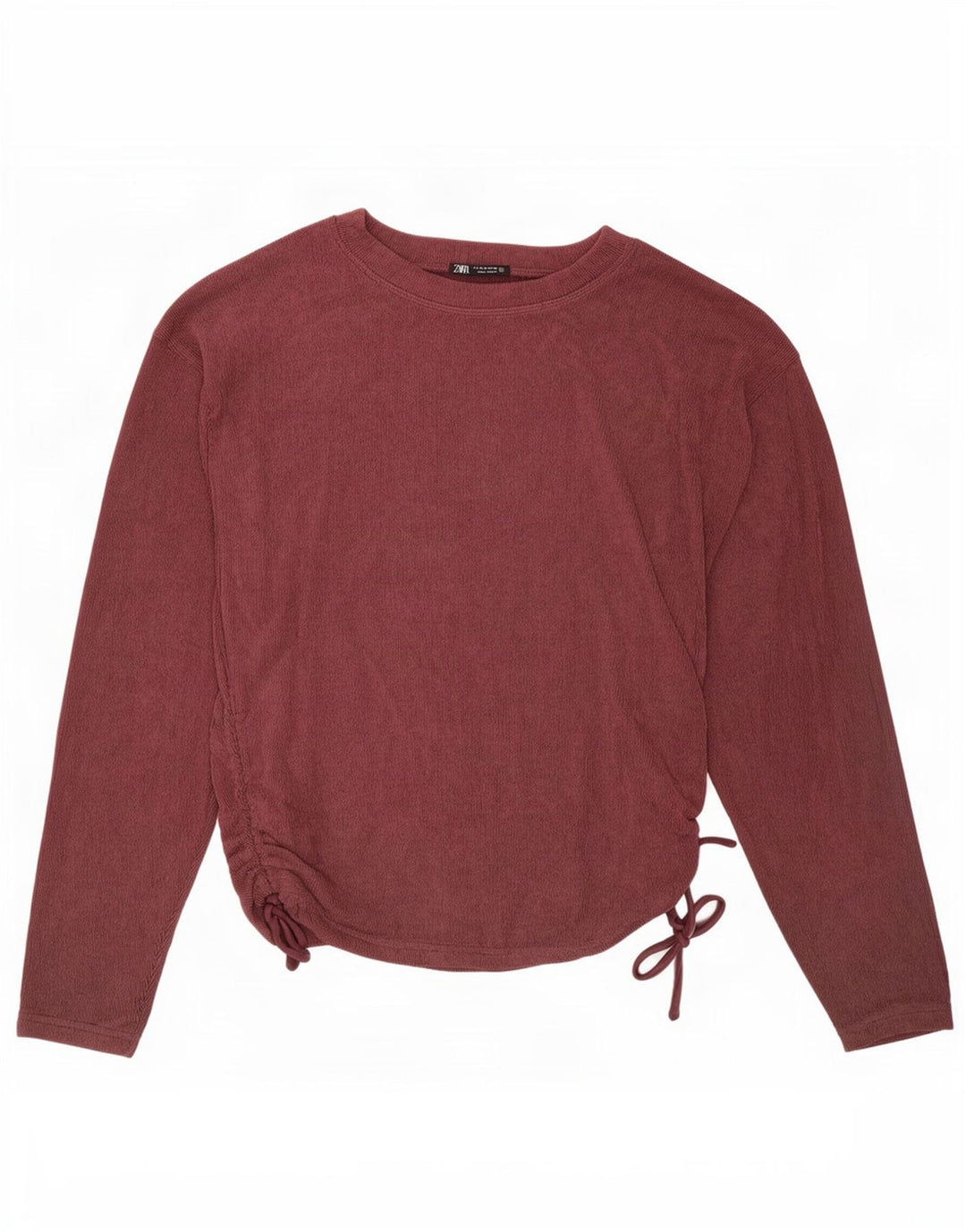 Zara Damen Velours-Top, langärmlig, UK 14, mittleres Burgunderrot, Polyester