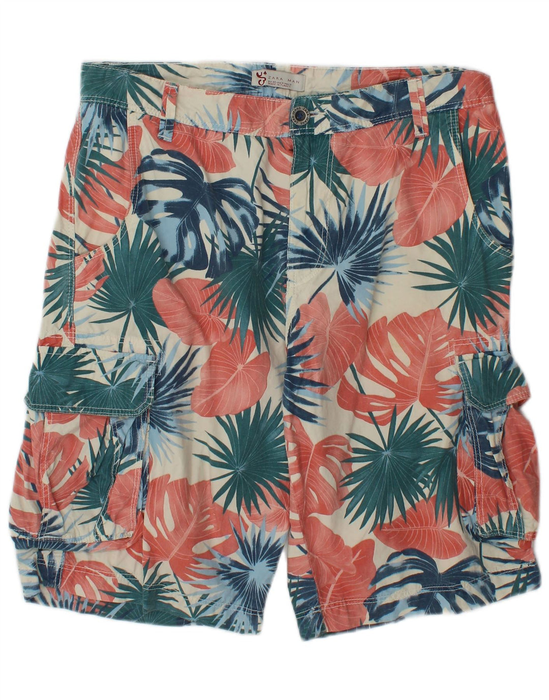 Zara Herren-Cargo-Shorts, EU 40, mittelgroß, W31, mehrfarbige Blumen-Baumwolle
