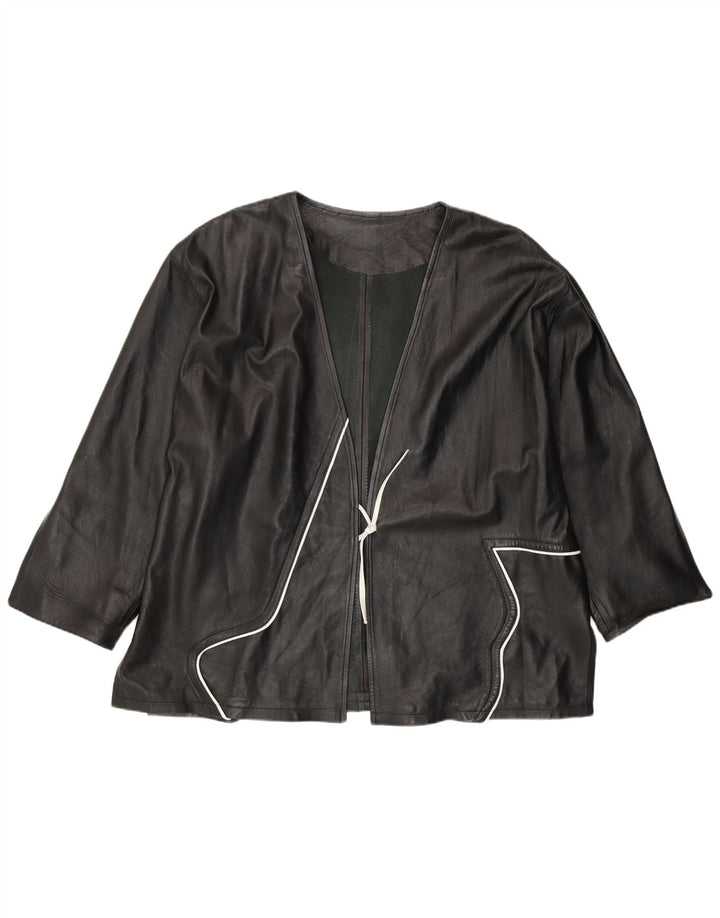 VINTAGE Damen Lederjacke UK 20 2XL Schwarz